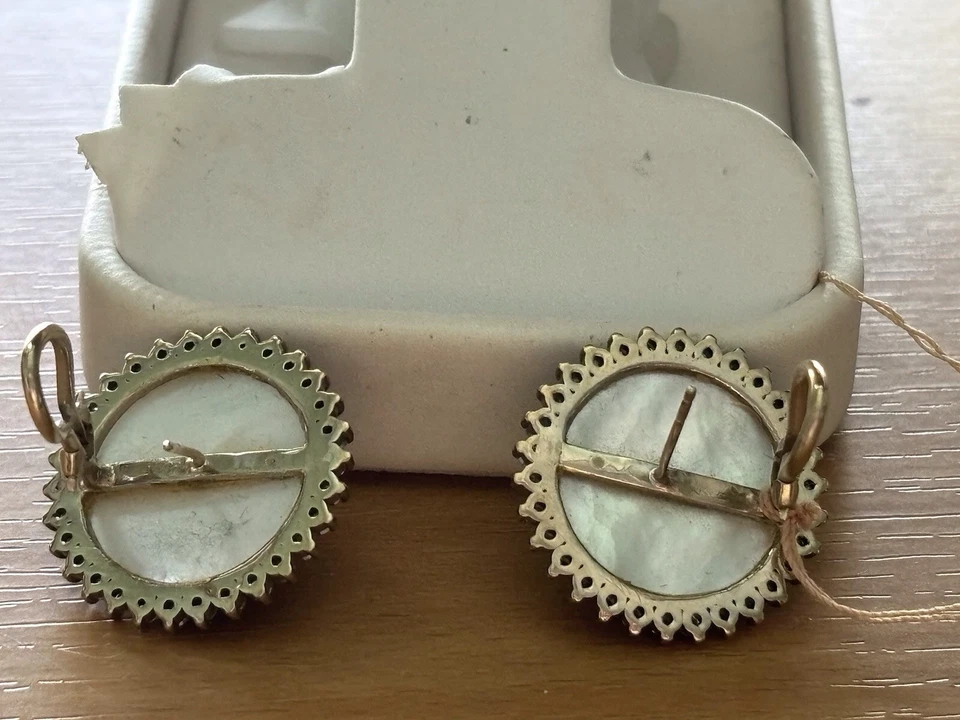 14K Black mobey pearls earrings,18mm pearls,.60pt.diamonds,Omega clips,$1650.00 - Image 4 of 4