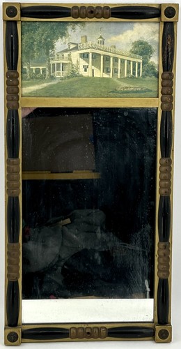 ANTIQUE FEDERAL SHERATON EARLY 19TH CENTURY GOLD & BLACK TWO PANEL MIRROR