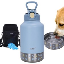 37oz Insulated Stainless Steel Dog and Human Water Bottle with Bowls Blue