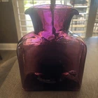VTG BLENKO Art Glass Water Bottle purple plum  Two Spout Carafe Signed 2004