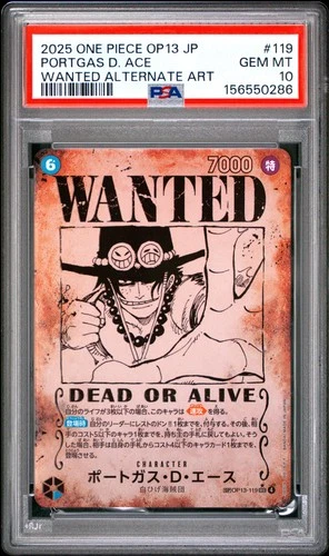 2025 ONE PIECE JAPANESE OP13-CARRYING ON HIS WILL #119 PORTGAS D. ACE PSA 10