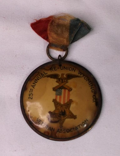 c1891 25TH GAR REUNION WYOMING CO NY CIVIL WAR VETERAN GROUP BADGE MEDAL