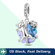 KUNSIR 925 Sterling Silver Cute Pet Pendant Charm For Women Bracelet DIY Gifts