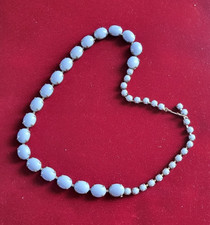 Vintage Blue Glass Beads 15" Choker Necklace with Metal Settings and Metal Clasp