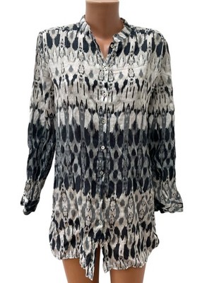 120% LINO Damen 100% LEINEN Bluse Top TUnika Blau Beige Langarm IT 46 DE 42 - L