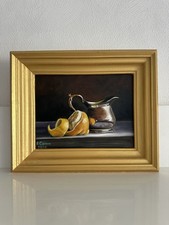 quadro olio originale brocca argento limone 18х24см natura morta arte da parete regalo frutta