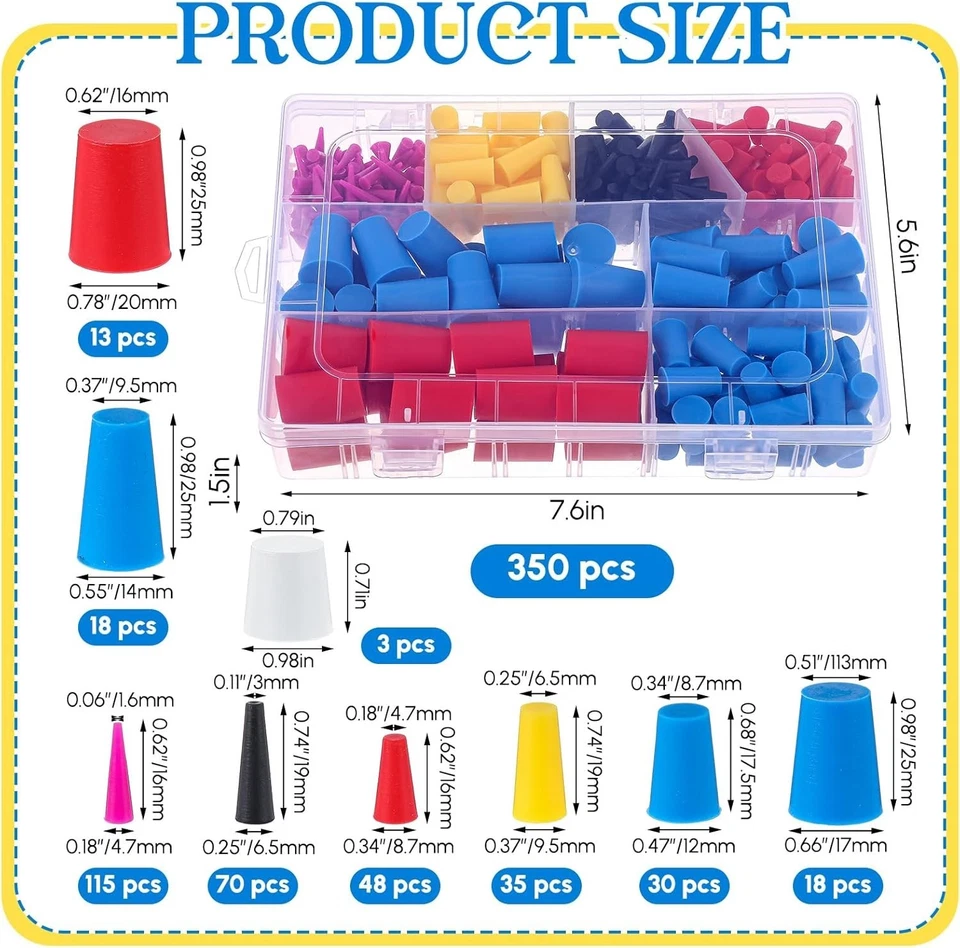 Tapones de silicona versátiles: paquete de 350 en 8 tamaños para revestimiento y protección de agujeros Foto 4 de 4