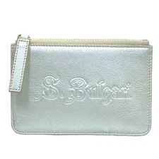 BVLGARI Coin Case Coin Purse Multi Case Logo Leather Silver Key Ring Included