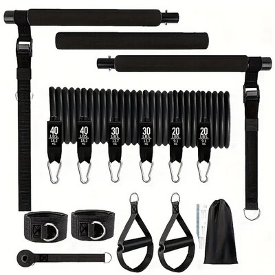 Tragbare Pilates Bar Kit Übungsstock mit 6 Widerstandsbändern Home Gym Fitness