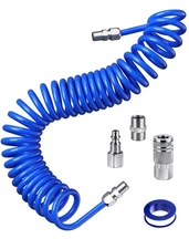 25 Feet Repairable PU Recoil Air Hose, Air Compressor Hose with 1/4" NPT Indu...