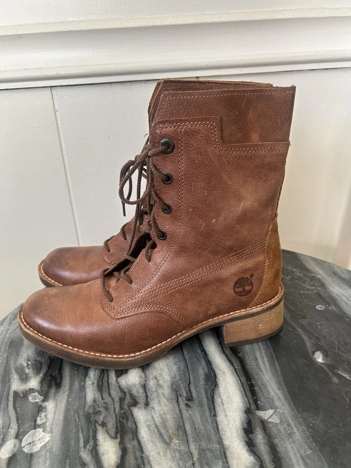Timberland Mujer 6.5 Cuero Botas con Cordones Marrón Foto 2 de 4