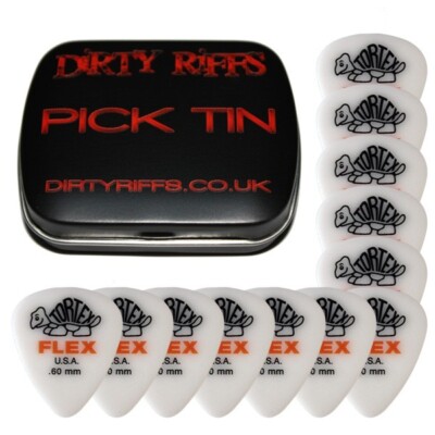 12 x Dunlop Tortex Flex Standard 0,60 mm Gitarren-Plektren Gitarrenplektren in einer Plektrum-Dose
