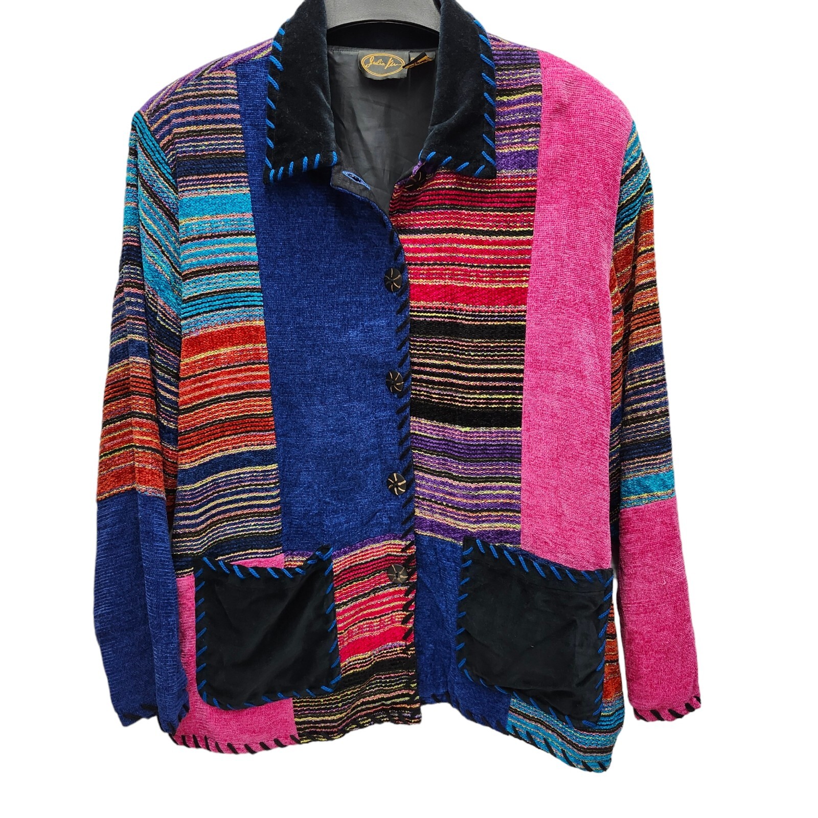 Julia Kim Patchwork Jacket Womens 1X Button Up Li… - image 1