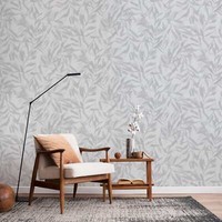 Vliestapete Ranken Blattmuster Skandi Stil Weiß Grau Metallic 82439 (3,73€/1Qm)