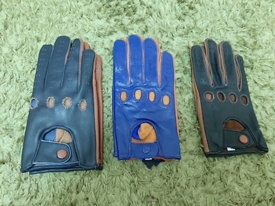 Zweifarbige Herren Leder Lammfell Handschuhe