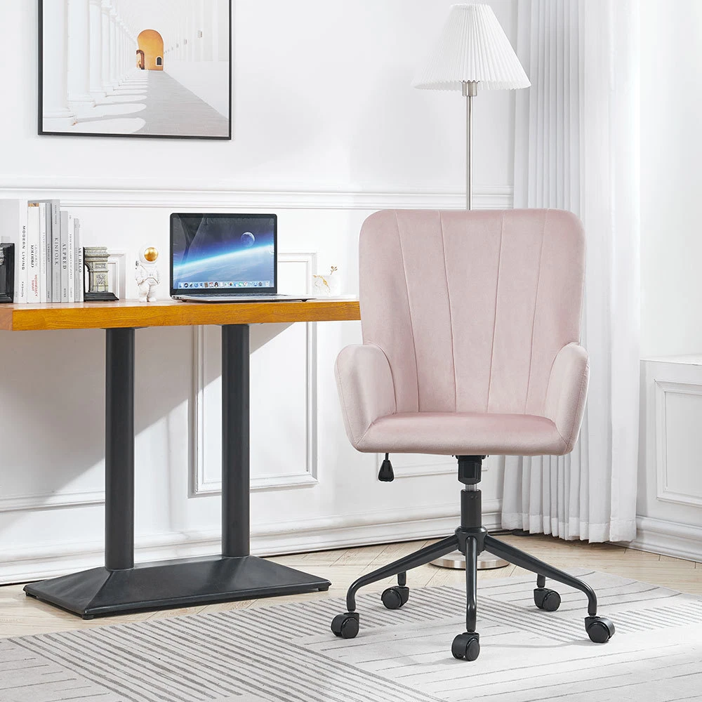 Pink Velvet Office Chair Swivel Accent Tub Seat High Back Armchair Computer Seat