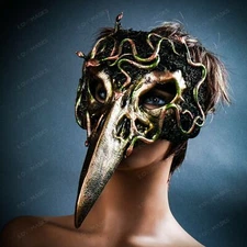 Gold Medusa Woodland Long Nose Masquerade Halloween Costume Unisex Face Mask