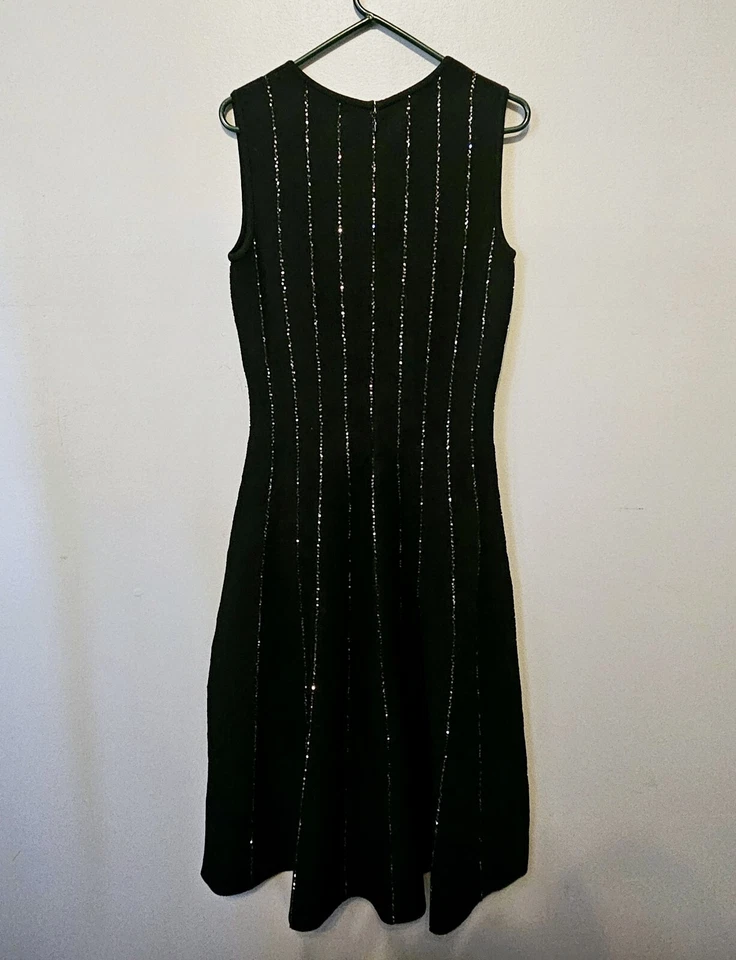 $3190 Vestido midi Oscar de la Renta Jewel cuello lentejuelas rayas negro mediano Foto 2 de 4
