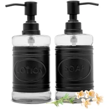Autumn Alley Glass & Black Farmhouse Soap & Lotion Dispenser Set