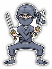Ninja Cartoon Fighting Cartoon Car Bumper Sticker Decal 4" x 5"