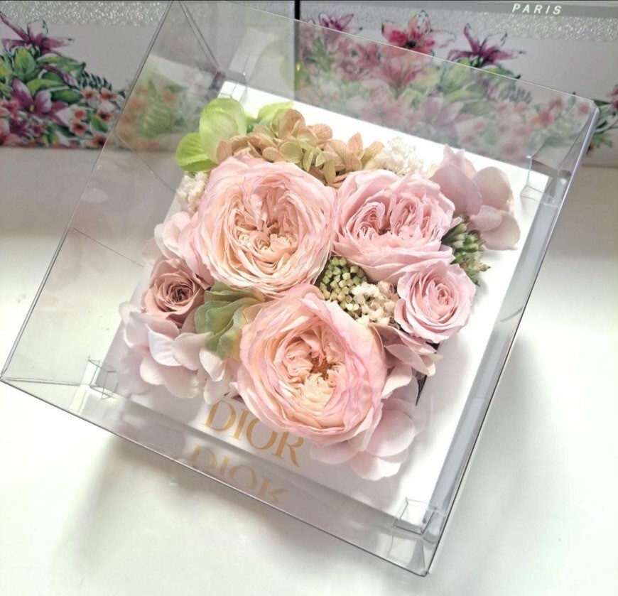 Christian Dior Preserved Pink Rose Flower W/ Gift Wrapped