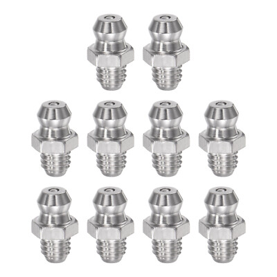 10 Pack Straight Hydraulic Grease Fitting 201 Stainless Steel M6 x 1mm Thread