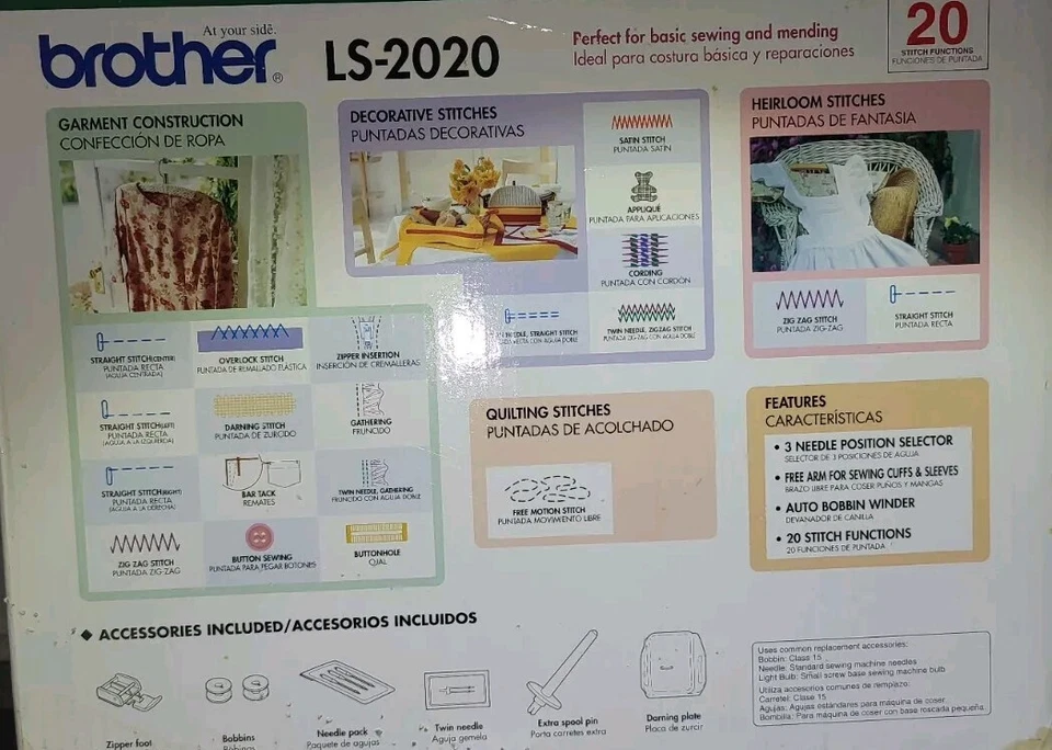 Brother LS-2020 Sewing Machine with tested Power/Pedal Cord with Manual - Image 2 of 3