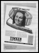 1939 Timken Railway Roller Bearings "Miles Of Smiles" Art Deco Train Print Ad