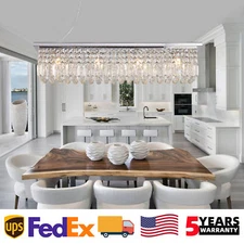 39'' Modern Crystal Chandelier Chrome Rectangular Pendant Light Ceiling Fixture