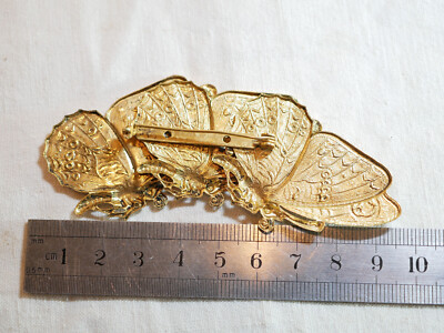 Broche Vintage Années 70 - 3 Papillons En Métal Doré - Accessoire Rétro Occasion