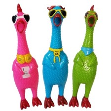 Set of 3 Rubber Chicken Toys - Squeaky fun screaming 12.5 inch - Fun design