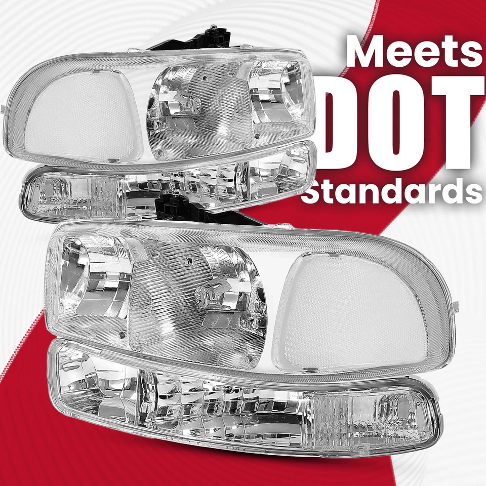 Headlights w/ Bumper Lamps For 1999-2007 GMC Sierra 1500 2500 2000-2006 Yukon XL - Image 4 of 4