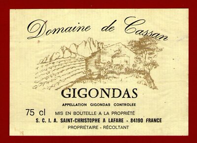 58/37 label Côtes du Rhône GIGONDAS DOMAINE DE CASSAN, SCIA ST Christophe 