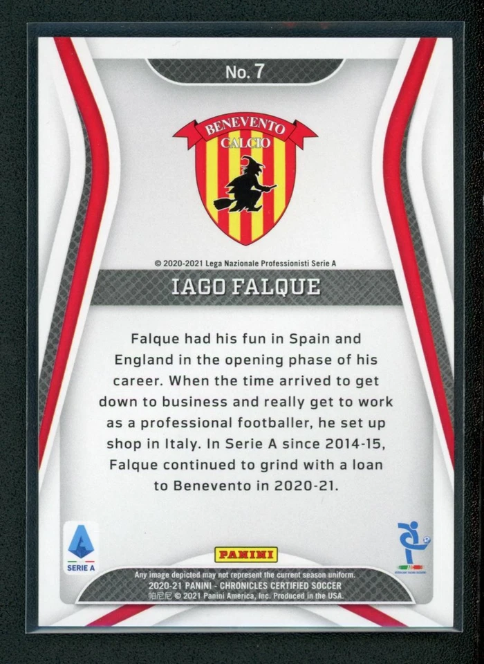 2020-21 LAGO FALQUE 08/10 PANINI CHRONICLES CERTIFIED SERIE A  - Image 2 of 2