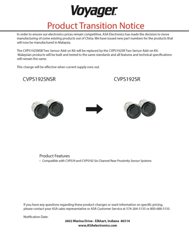 Kit de sistema de sonar sensor ASA Voyager Add on 2 CVPS192SR COMPATIBLE con camión FEDX Foto 3 de 4
