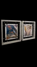 Surviving On This Earth Abstract Diptych canvas with floating painted frame