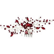 Bridal Wedding Hair Comb, Wine Red Crystal Sliver Hair Vine, Party Accessories