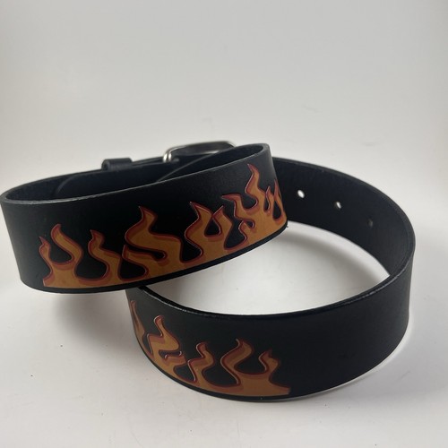 Cintura Vintage Fiamma Pelle Cintura, Pelle Nera Fire Belt, Retro Old School Flame - Foto 6 di 14