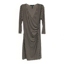 Lauren Ralph Lauren Women PL Faux Wrap 3/4 Sleeve Dress Black White Houndstooth