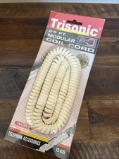 Trisonic 25-ft Modular Coil Cord / Phone Cord (TS-625) Ivory - Brand New