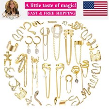 35 PCS Gold Silver Adjustable Ear Cuffs Earrings for Women Non-Piercing Carti...