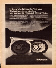 Panasonic Tri-Phase Car Stereo Speakers Vintage Print Ad 1970s Magazine Black