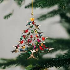 Hummingbird Christmas Ornament, Colorful Hummingbirds Tree Decor, Stacked