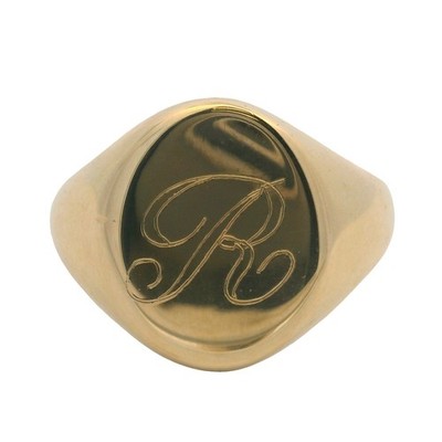 Vintage 14kt Yellow Gold Classic Oval Letter R 15mm Wide Signet Ring Size 7
