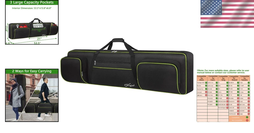 Keyboard Case 88 Key with Adjustable Straps, Green - Image 2 of 4