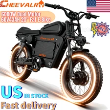 Electric Dirt Bike 20" Fat E-Bike 6000W 60V 43Ah All Terrain E-Motorcycle 45 MPH