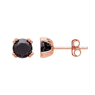 Rose Silber Jewelco London schwarz CZ Doppel 4 Krallen Solitär Ohrstecker 6 mm