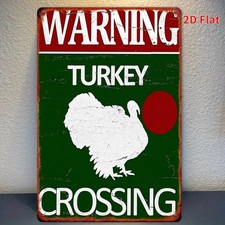 Warning Turkey Crossing Metal Sign Funny Thanksgiving Wall Decor for Farm Patio