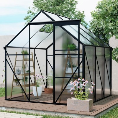 6x6 FT Outdoor Walk-in Greenhouse Aluminum for Backyard Black in All Season