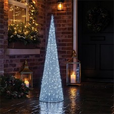 120CM Festive Christmas Cone-Shaped LED Light Tower 300L White Micro LEDs, Shin